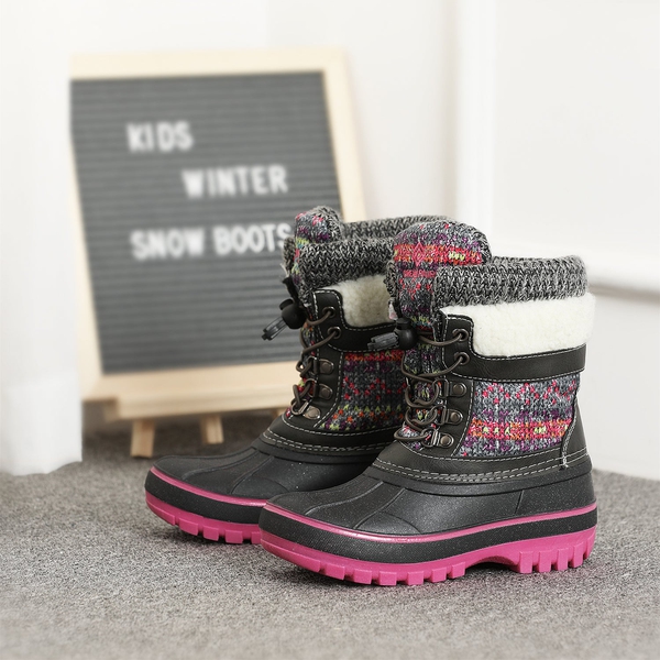 Insulated Snow Kids Waterproof Boots - GREY FUCHSIA - 5